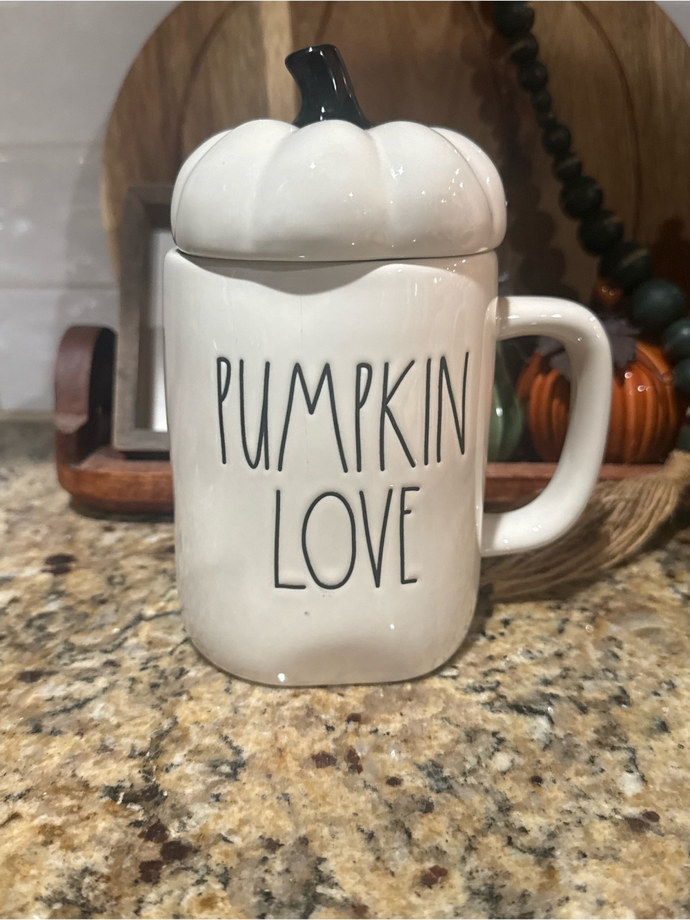 Rae Dunn White Pumpkin Love Ceramic Mug with Pumpkin Lid